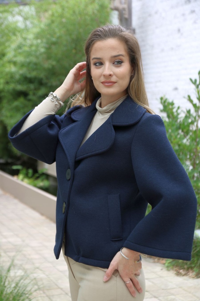 美品LE.NAN Lady knit jacket blue Tricot jacket Leanne | Patio Fashion